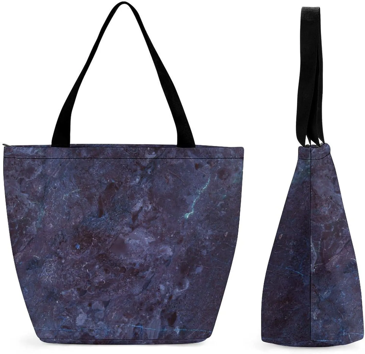 MoBlinko Dark Purple Marble Tote Bag for Women Reusable Handbags Shoulder Bags with Zipper for Yoga Grocery Gifts