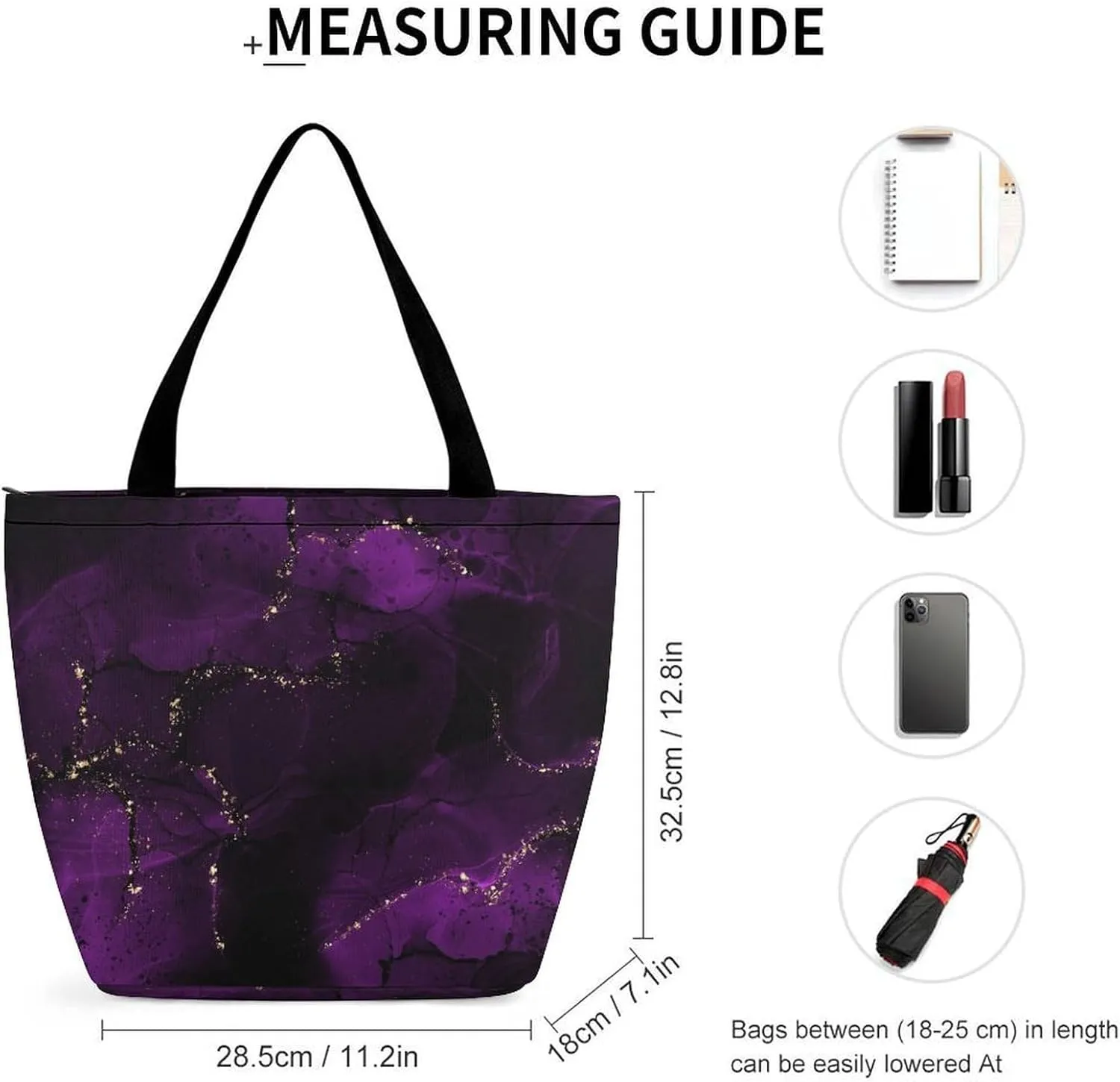 MoBlinko Dark Purple Marble Tote Bag for Women Reusable Handbags Shoulder Bags with Zipper for Yoga Grocery Gifts