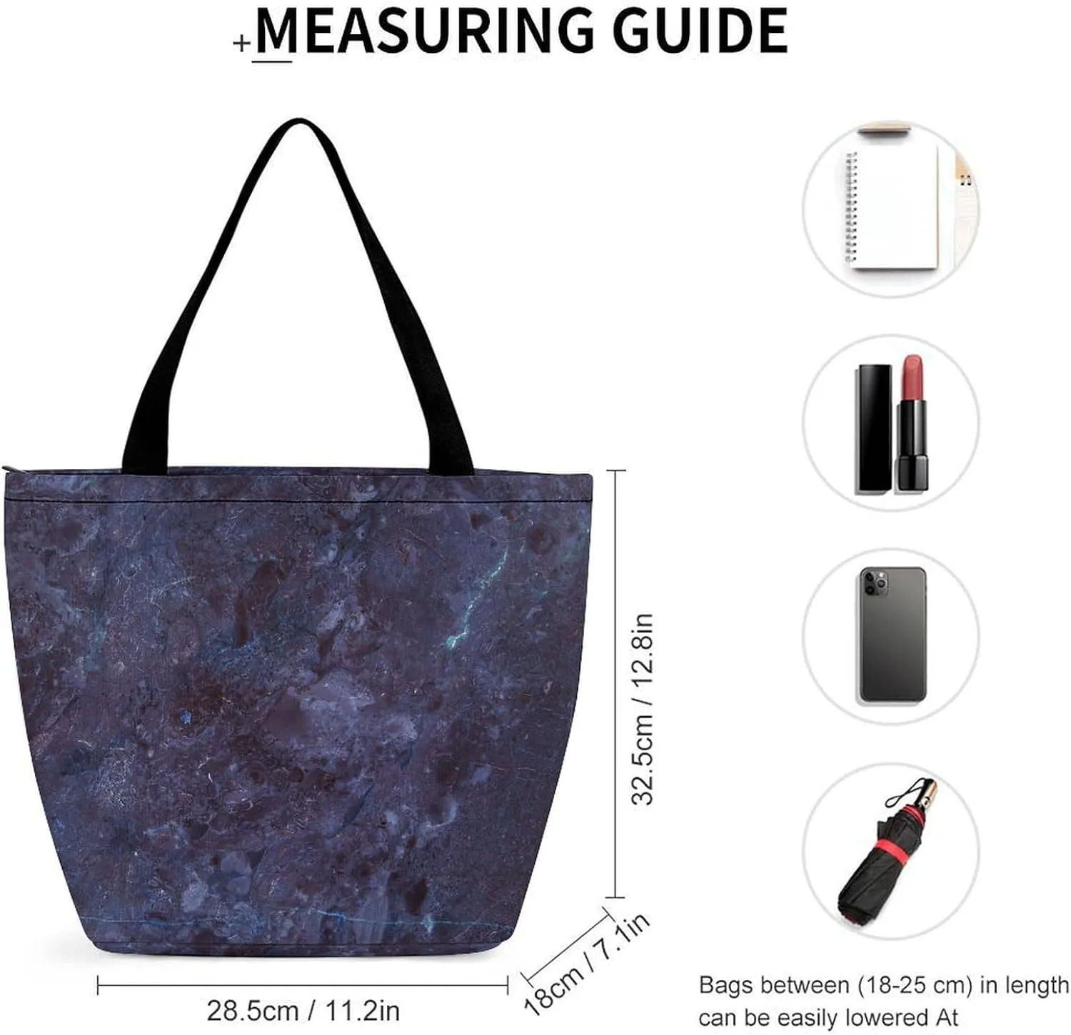 MoBlinko Dark Purple Marble Tote Bag for Women Reusable Handbags Shoulder Bags with Zipper for Yoga Grocery Gifts