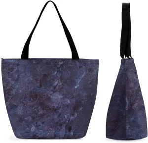 MoBlinko Dark Purple Marble Tote Bag for Women Reusable Handbags Shoulder Bags with Zipper for Yoga Grocery Gifts