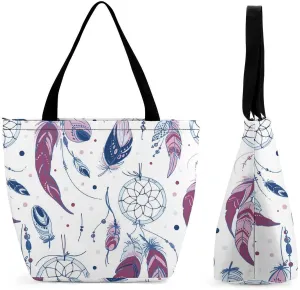 MoBlinko Dream Cather Feathers Womens Tote Bags Reusable Yoga Shoulder Bag Handbag with Zipper for Grocery Shopping Gifts