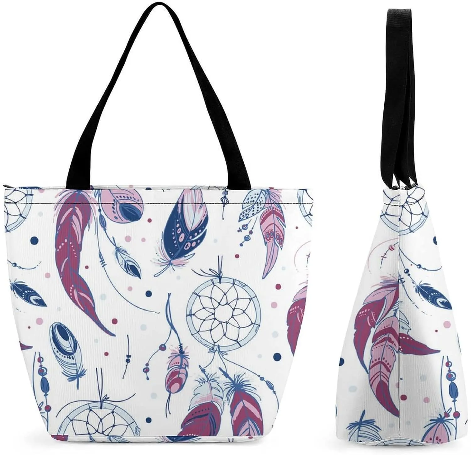 MoBlinko Dream Cather Feathers Womens Tote Bags Reusable Yoga Shoulder Bag Handbag with Zipper for Grocery Shopping Gifts