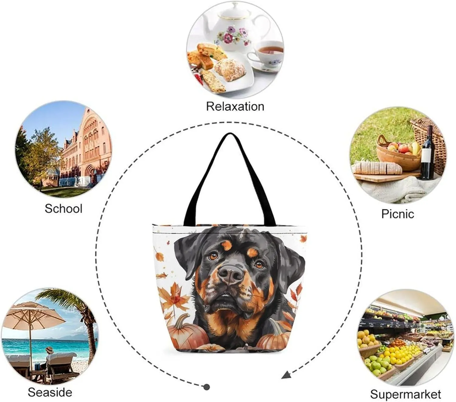 MoBlinko Fall Dog Women Tote Bags Yoga Reusable Grocery Bagsshoulder Bag Handbag with Zipper