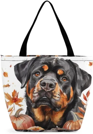 MoBlinko Fall Dog Women Tote Bags Yoga Reusable Grocery Bagsshoulder Bag Handbag with Zipper
