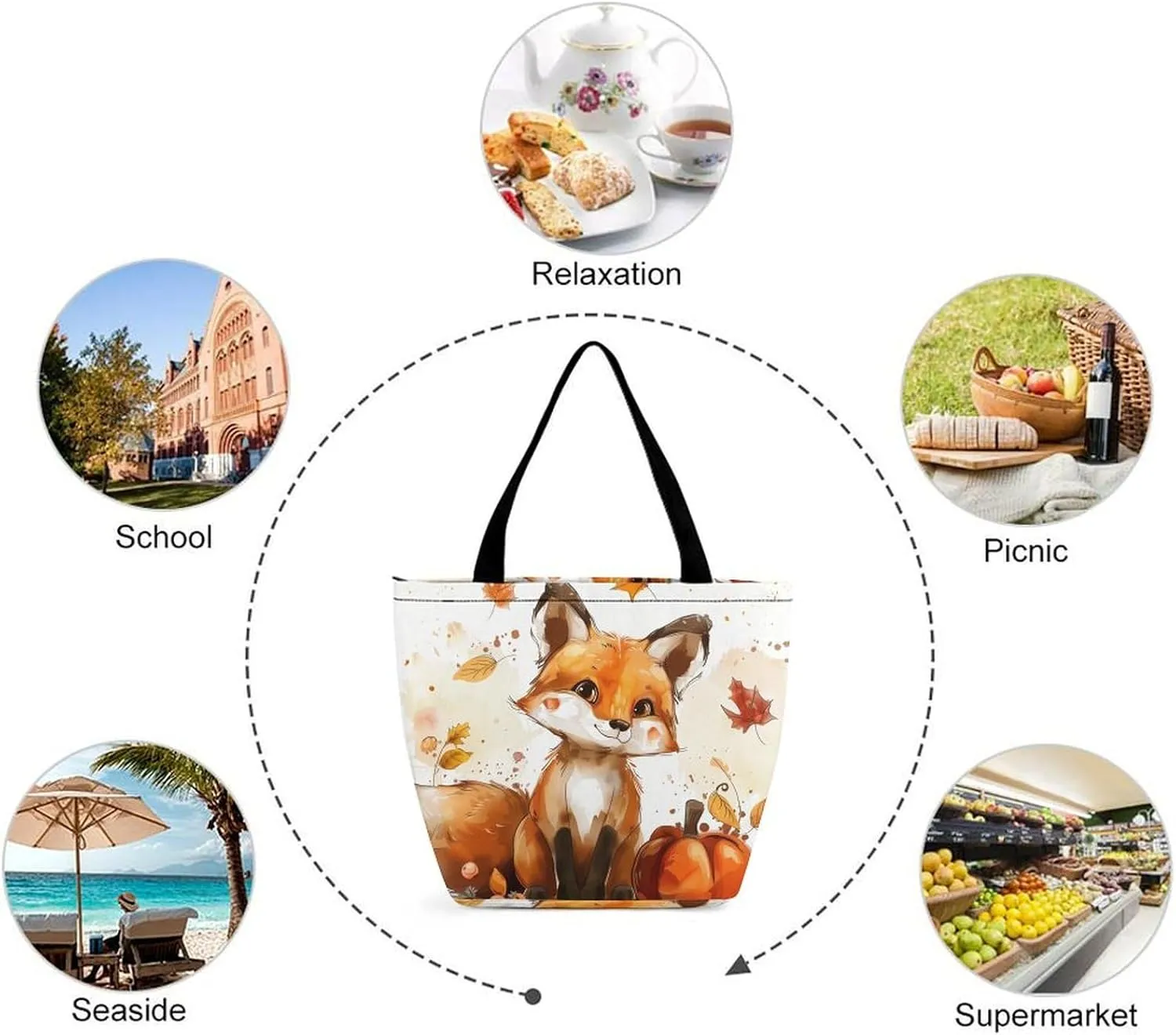 MoBlinko Fall Highland Cattle Women Tote Bags Yoga Reusable Grocery Bagsshoulder Bag Handbag with Zipper