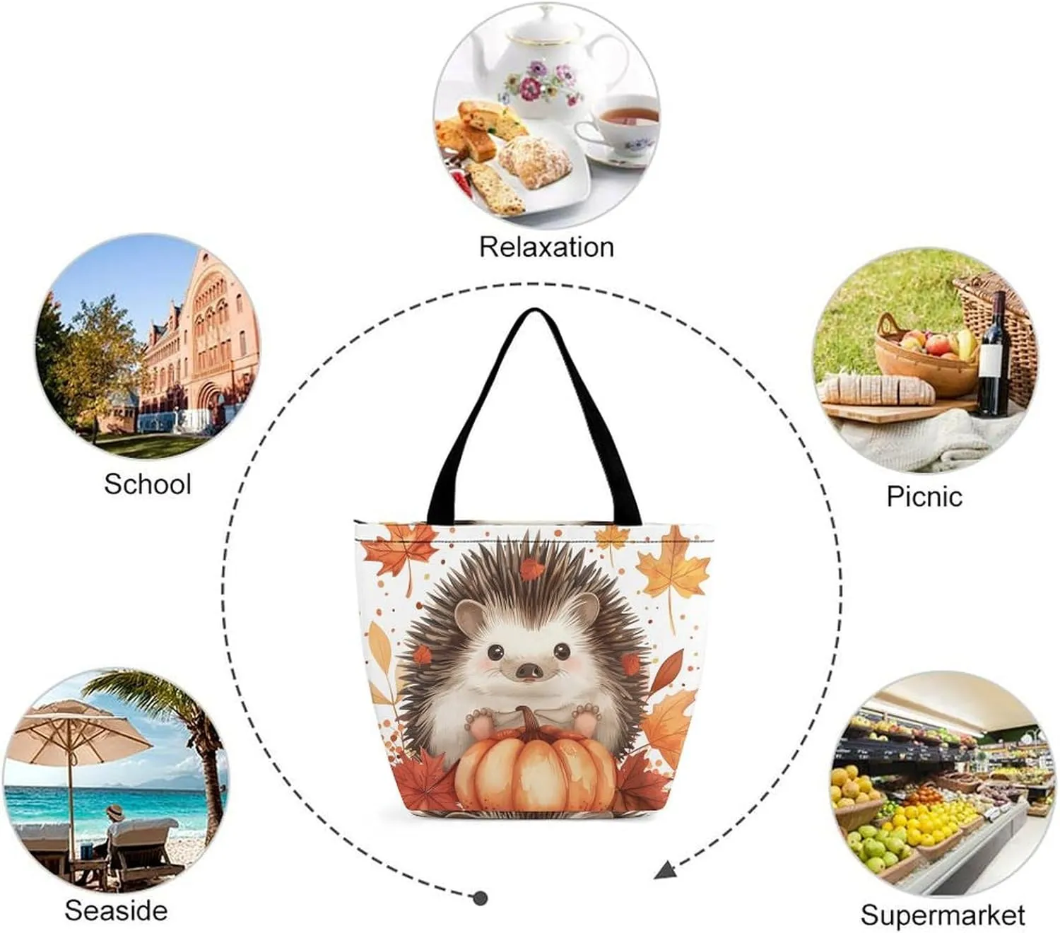 MoBlinko Fall Highland Cattle Women Tote Bags Yoga Reusable Grocery Bagsshoulder Bag Handbag with Zipper