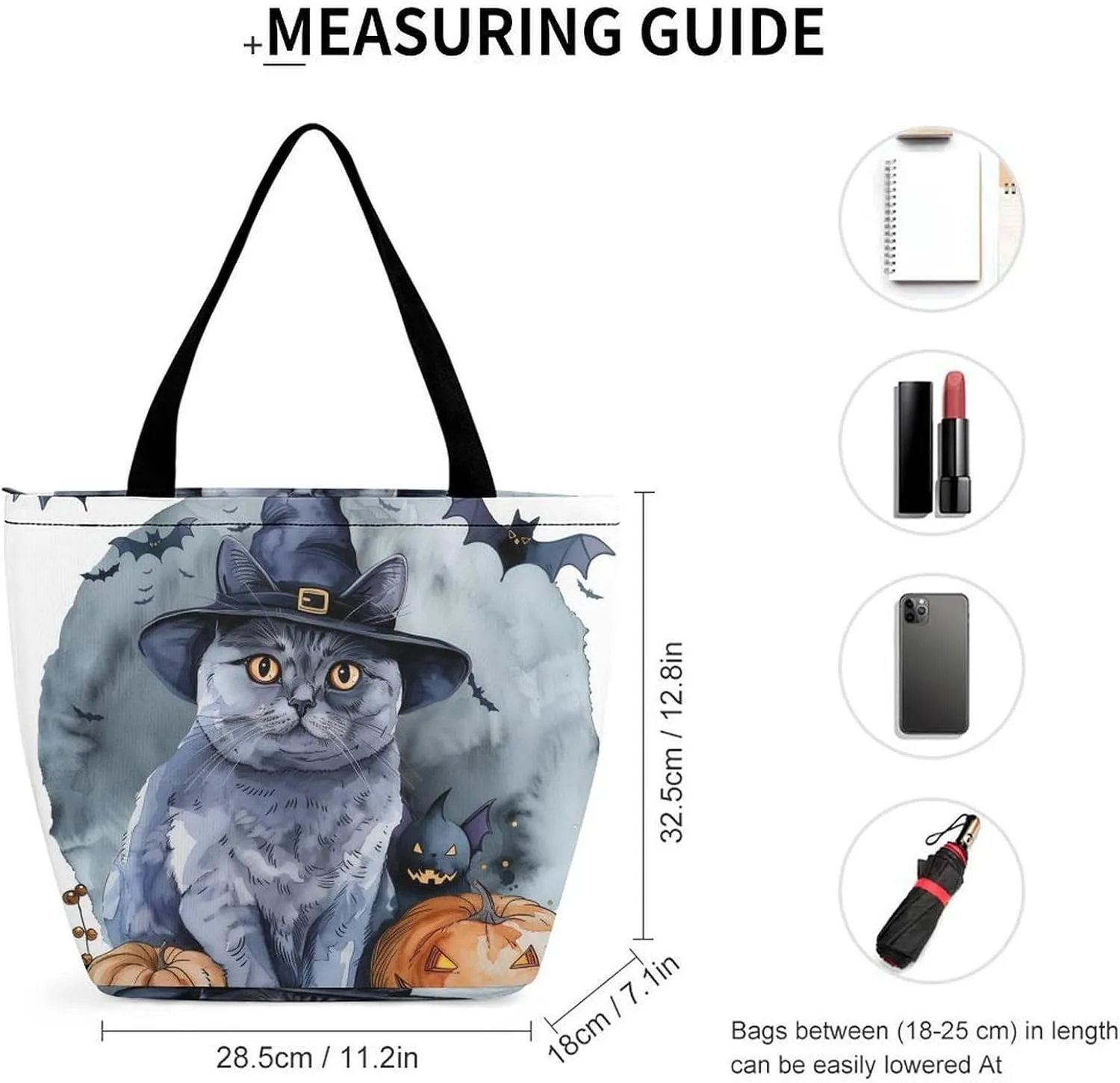 MoBlinko Halloween Cat Tote Bag for Women Reusable Shopping Bag Handbags Shoulder Bags with Zipper