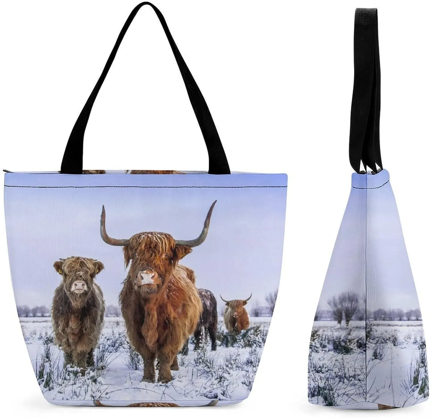 MoBlinko Highland Cow Calf Tote Bag for Women Reusable Handbags Shoulder Bags with Zipper for Yoga Grocery Gifts