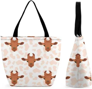 MoBlinko Highland Cow Calf Tote Bag for Women Reusable Handbags Shoulder Bags with Zipper for Yoga Grocery Gifts