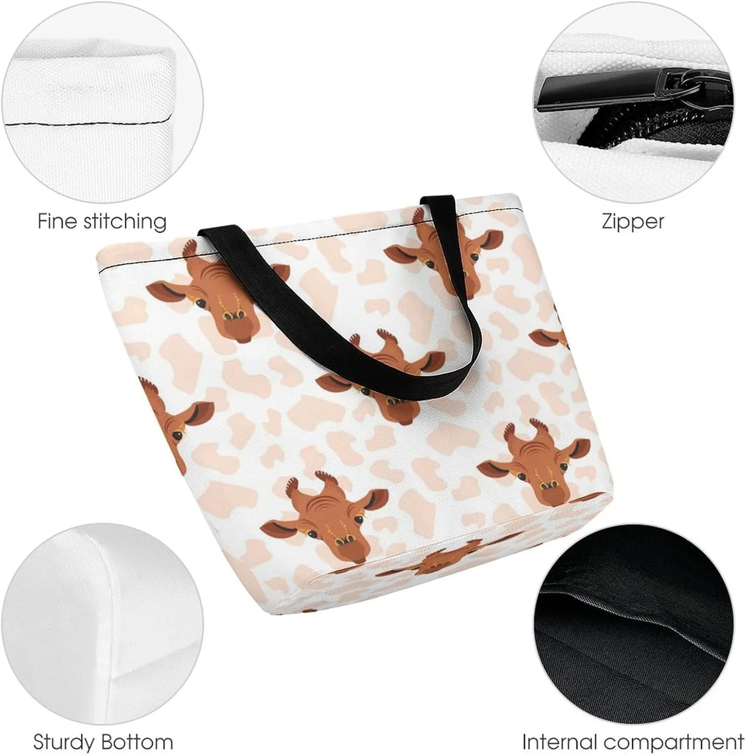 MoBlinko Highland Cow Calf Tote Bag for Women Reusable Handbags Shoulder Bags with Zipper for Yoga Grocery Gifts