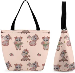MoBlinko Highland Cow Calf Tote Bag for Women Reusable Handbags Shoulder Bags with Zipper for Yoga Grocery Gifts