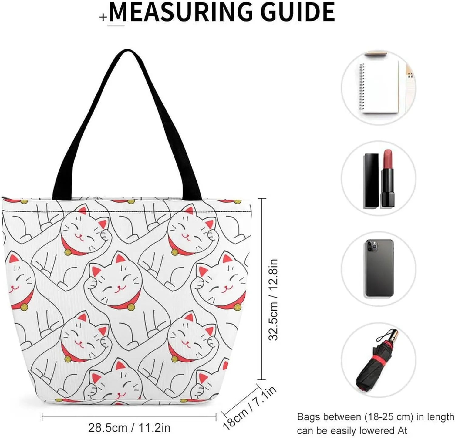 MoBlinko Japanese Fortune Cats Tote Bag for Women Reusable Handbags Shoulder Bags with Zipper for Yoga Grocery Shopping Gifts