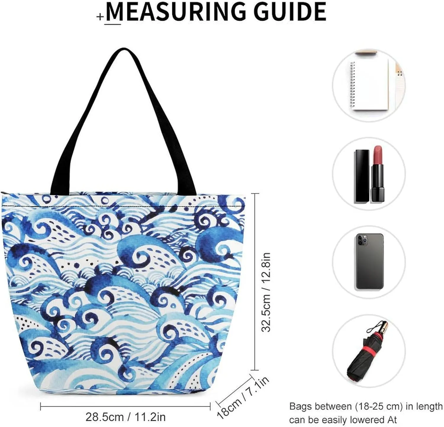 MoBlinko Japanese Sea Waves Tote Bag for Women Reusable Handbags Shoulder Bags with Zipper for Yoga Grocery Gifts