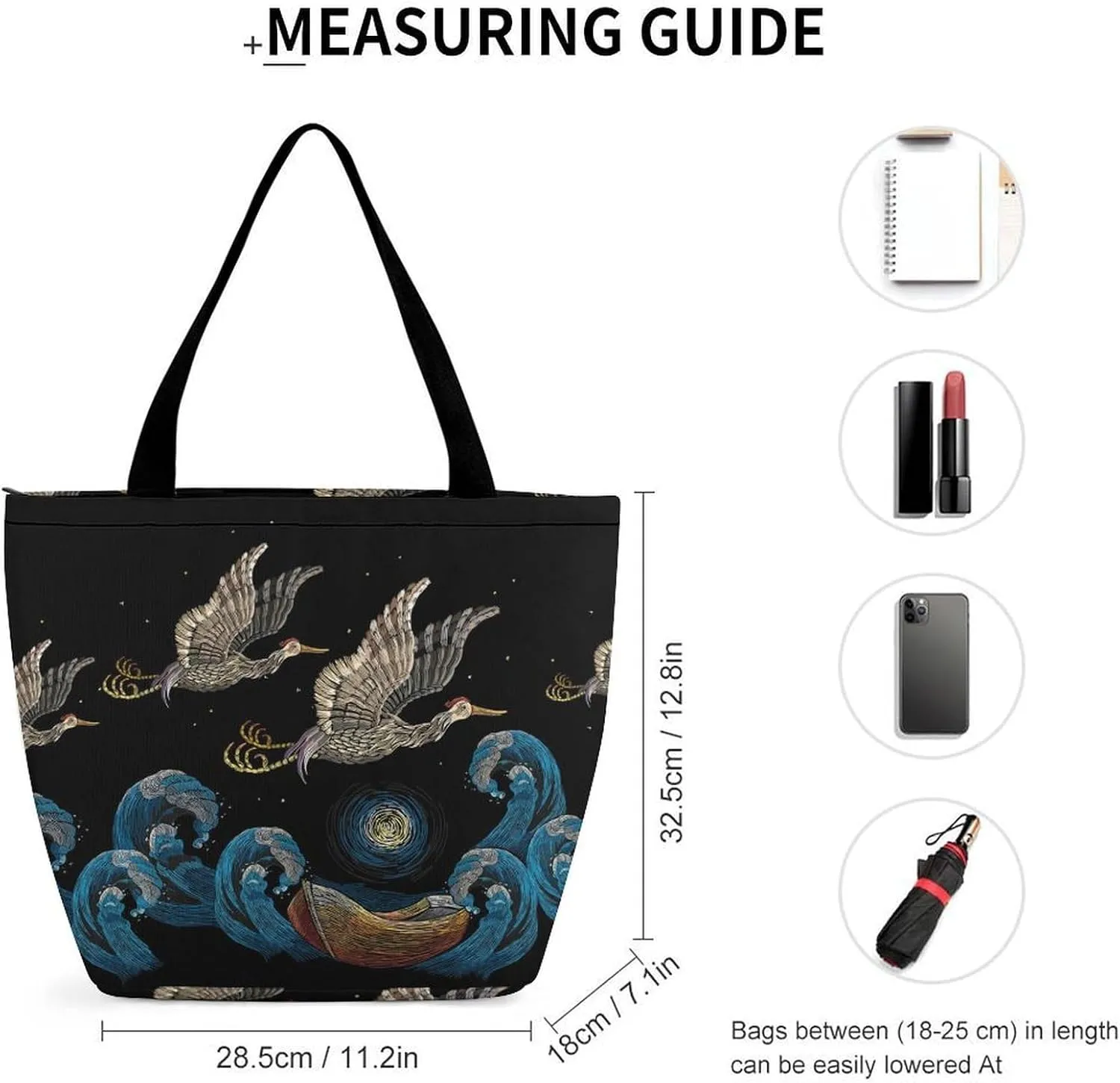 MoBlinko Japanese Sea Waves Tote Bag for Women Reusable Handbags Shoulder Bags with Zipper for Yoga Grocery Gifts