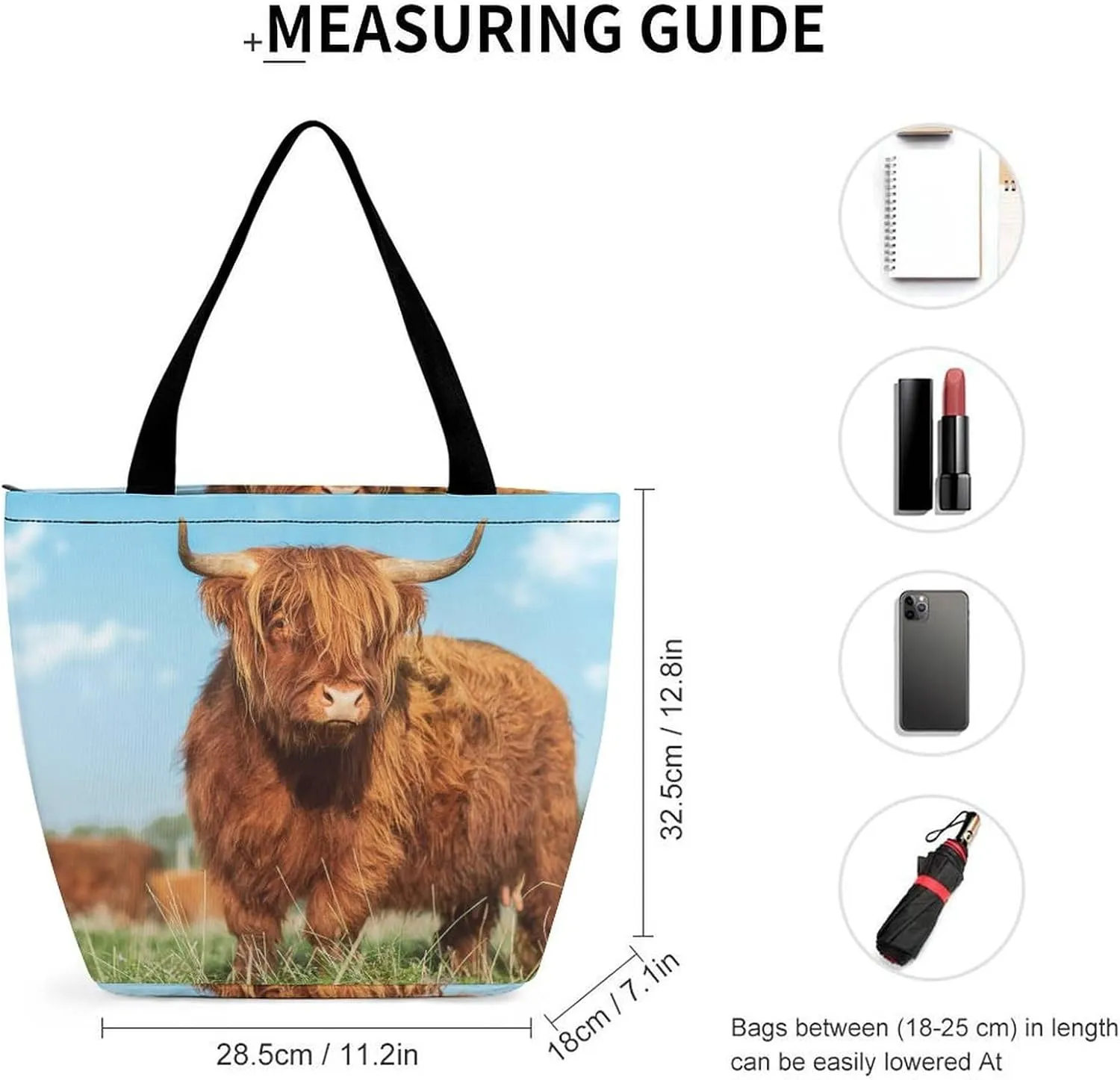 MoBlinko Lying Highland Cow Tote Bag for Women Reusable Handbags Shoulder Bags with Zipper for Yoga Grocery Gifts