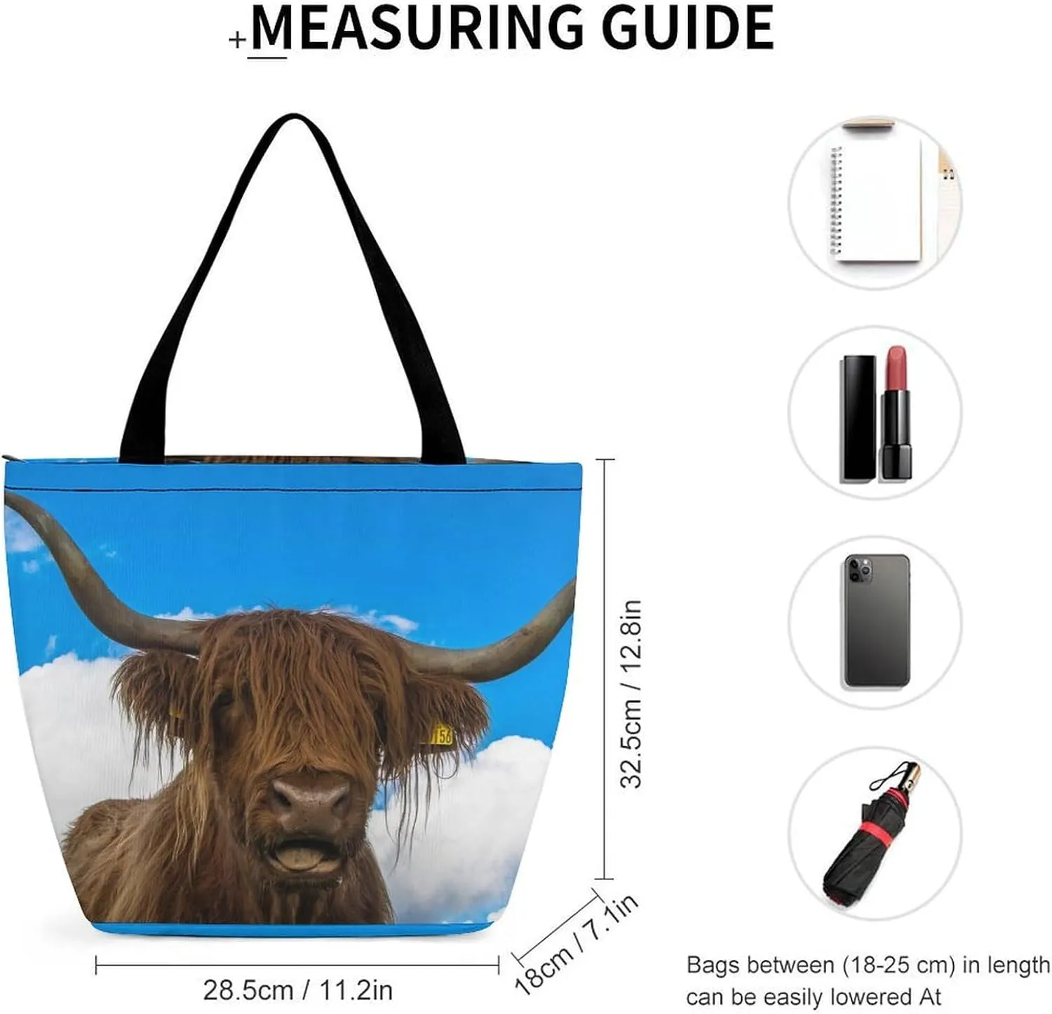 MoBlinko Lying Highland Cow Tote Bag for Women Reusable Handbags Shoulder Bags with Zipper for Yoga Grocery Gifts