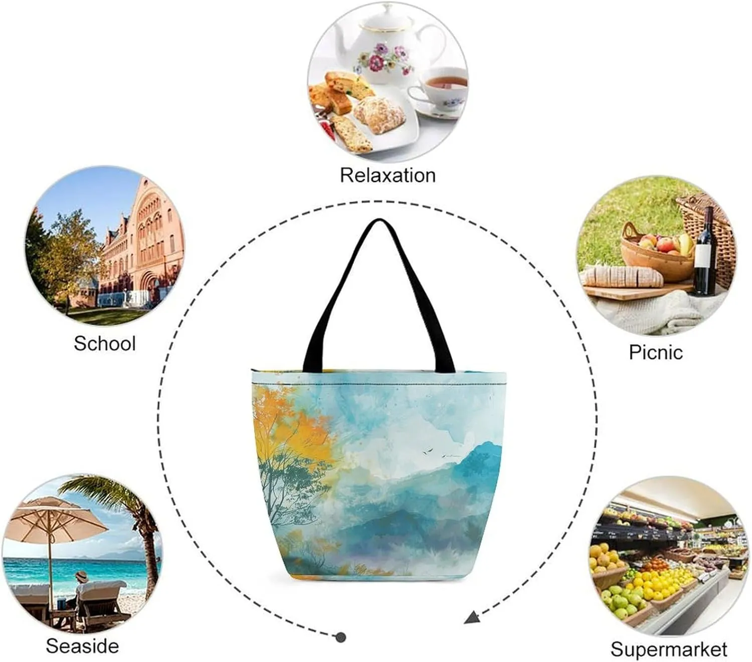 MoBlinko Morning Forest Landscape Women Tote Bags Reusable Yoga Shoulder Bag Handbag with Zipper for Dog Lover Gift