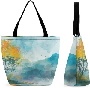 MoBlinko Morning Forest Landscape Women Tote Bags Reusable Yoga Shoulder Bag Handbag with Zipper for Dog Lover Gift