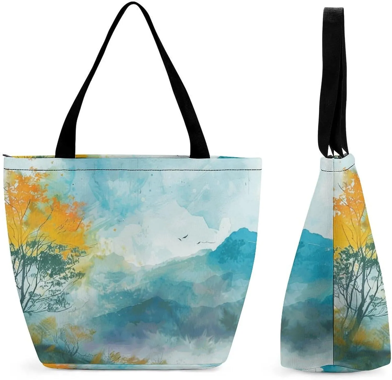 MoBlinko Morning Forest Landscape Women Tote Bags Reusable Yoga Shoulder Bag Handbag with Zipper for Dog Lover Gift