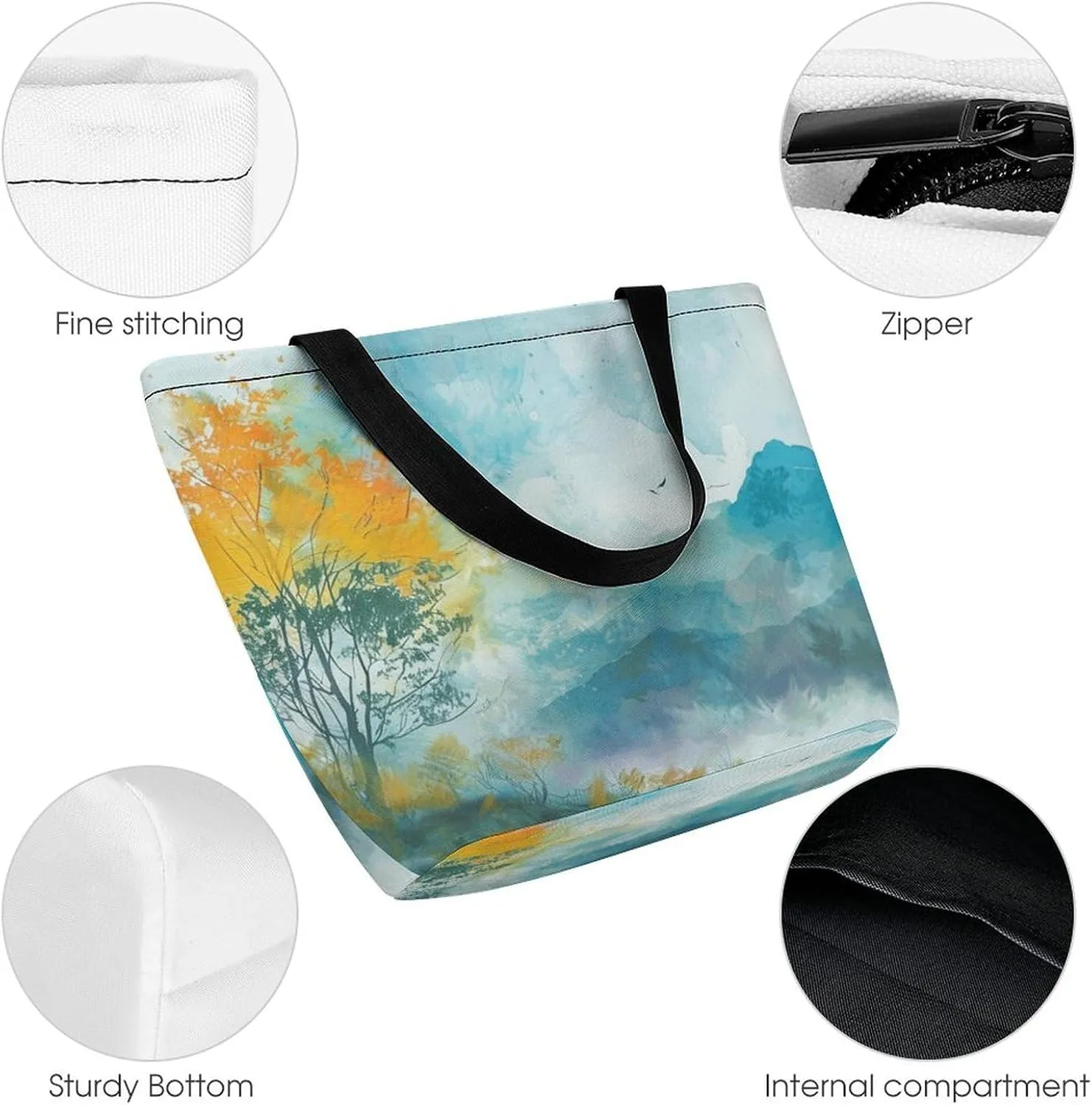 MoBlinko Morning Forest Landscape Women Tote Bags Reusable Yoga Shoulder Bag Handbag with Zipper for Dog Lover Gift