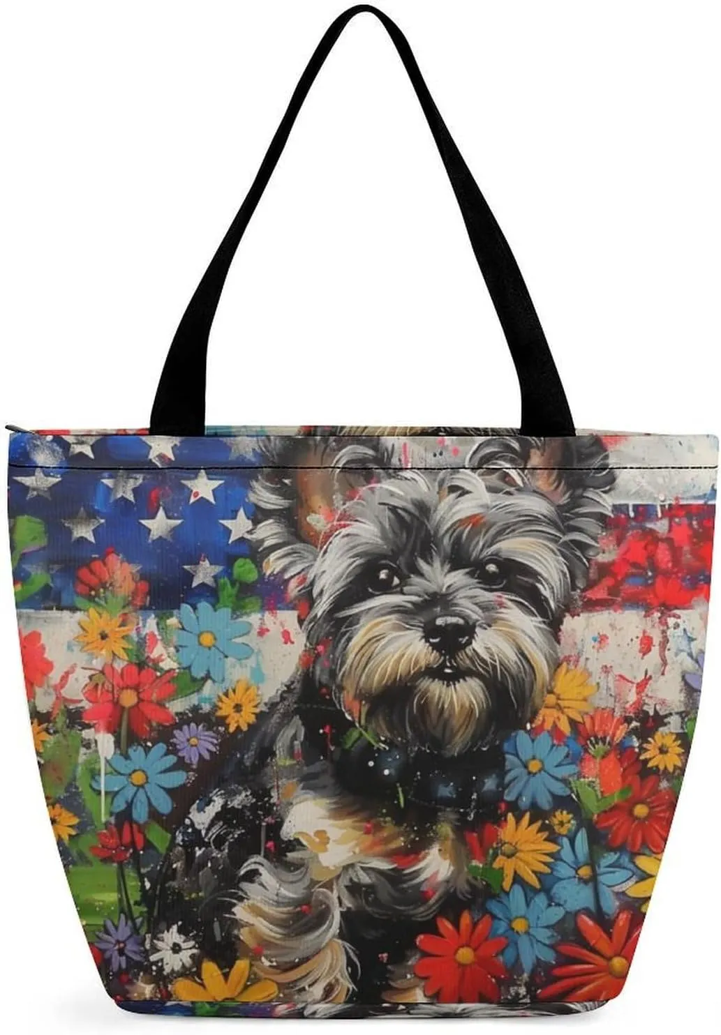 MoBlinko Patriotic 4th of July Dog Women Tote Bags Reusable Yoga Shoulder Bag Handbag with Zipper for Dog Lover Gift