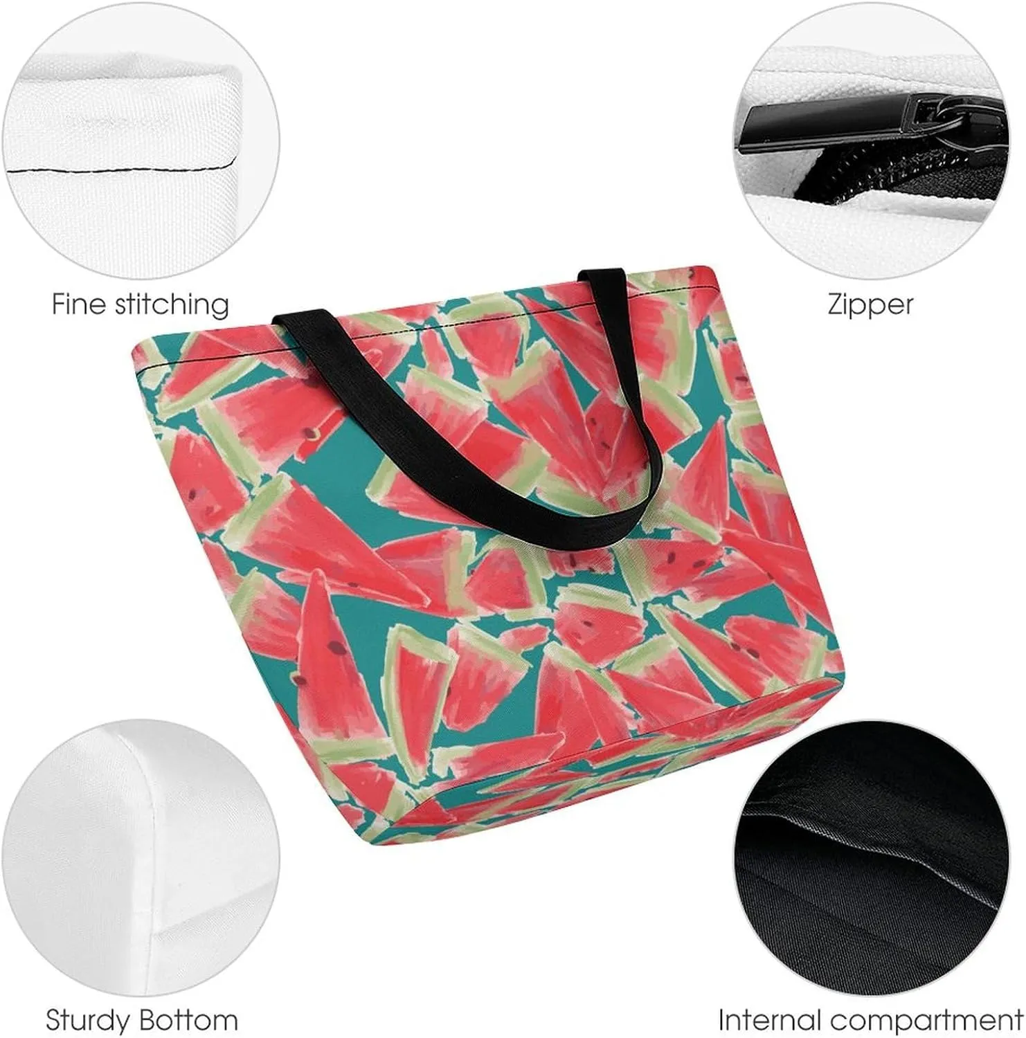 MoBlinko Pink Juicy Watermelon Womens Tote Bags Reusable Yoga Shoulder Bag Handbag with Zipper for Grocery Shopping Gifts