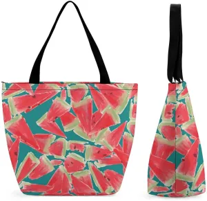 MoBlinko Pink Juicy Watermelon Womens Tote Bags Reusable Yoga Shoulder Bag Handbag with Zipper for Grocery Shopping Gifts
