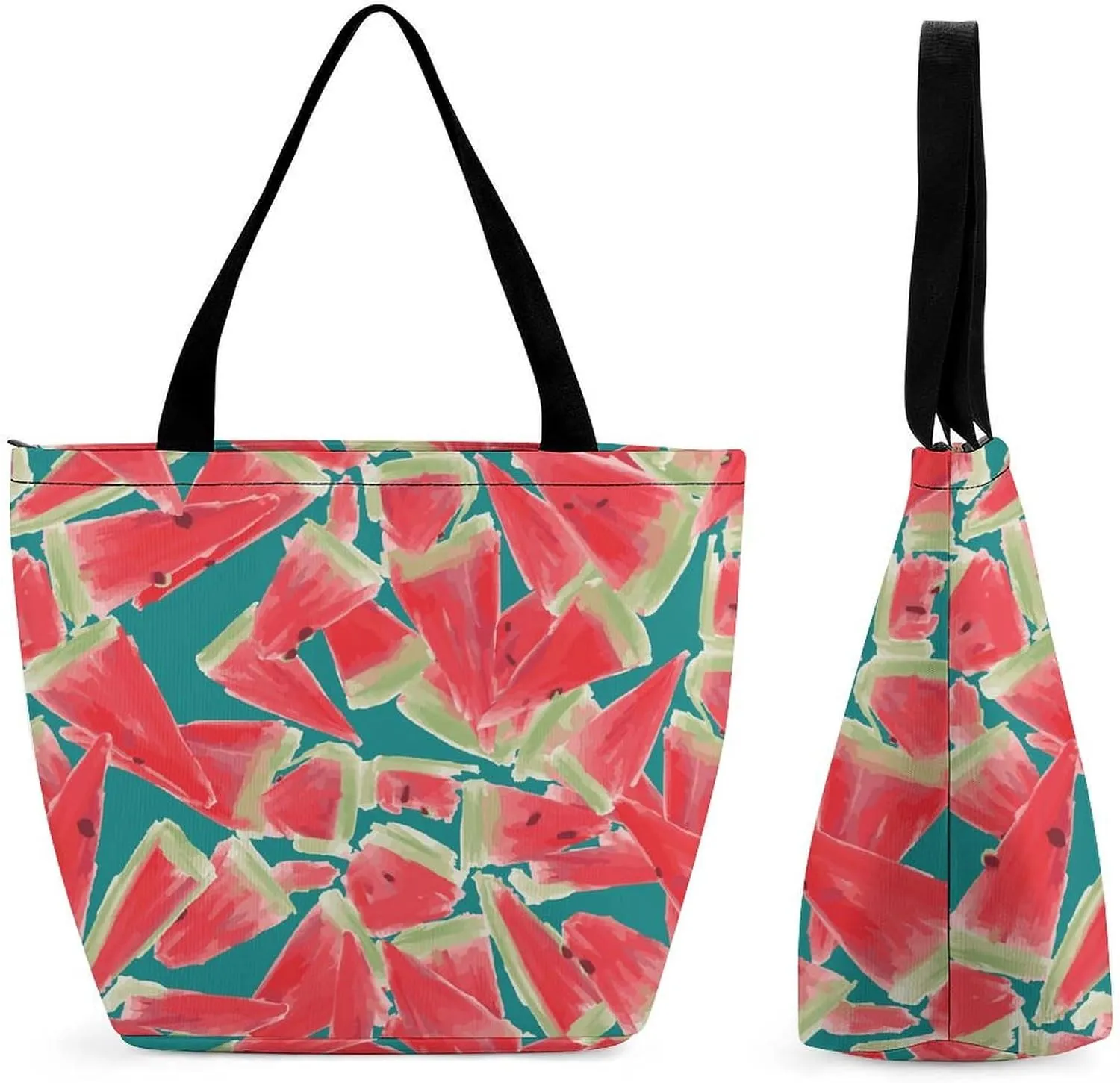 MoBlinko Pink Juicy Watermelon Womens Tote Bags Reusable Yoga Shoulder Bag Handbag with Zipper for Grocery Shopping Gifts