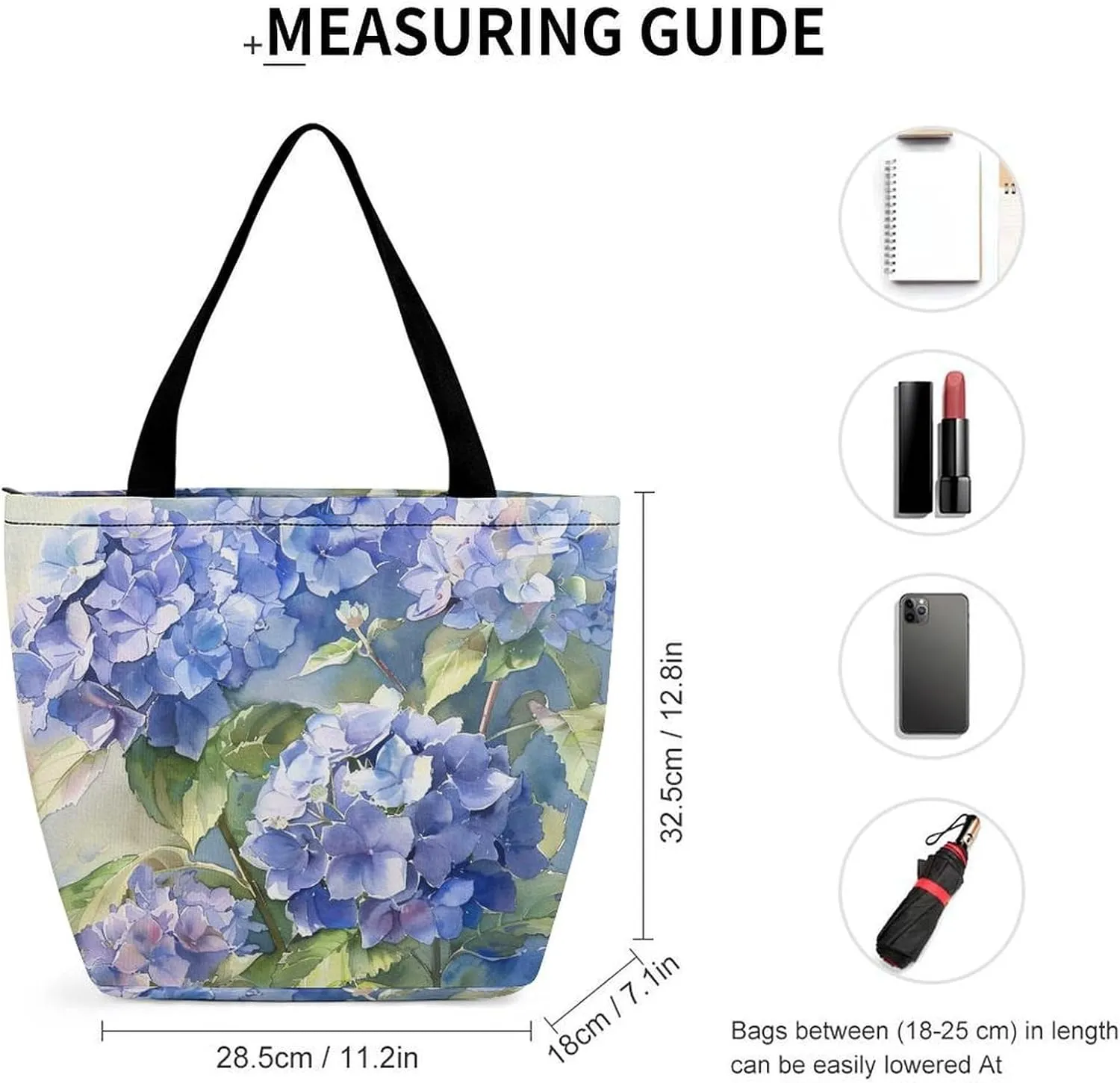 MoBlinko Spring Hydrangea Flowers Tote Bag for Women Reusable Handbags Shoulder Bags with Zipper for Yoga Grocery Gifts