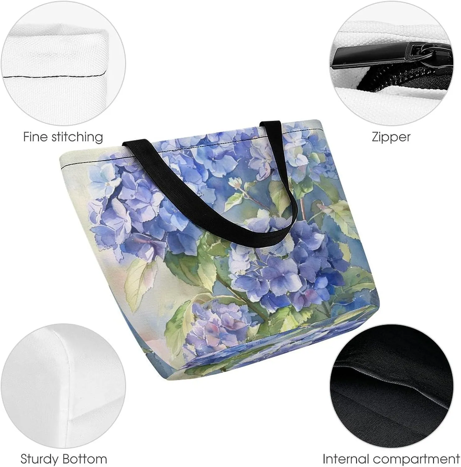 MoBlinko Spring Hydrangea Flowers Tote Bag for Women Reusable Handbags Shoulder Bags with Zipper for Yoga Grocery Gifts