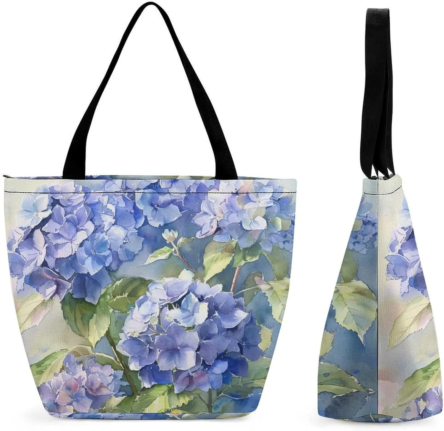 MoBlinko Spring Hydrangea Flowers Tote Bag for Women Reusable Handbags Shoulder Bags with Zipper for Yoga Grocery Gifts