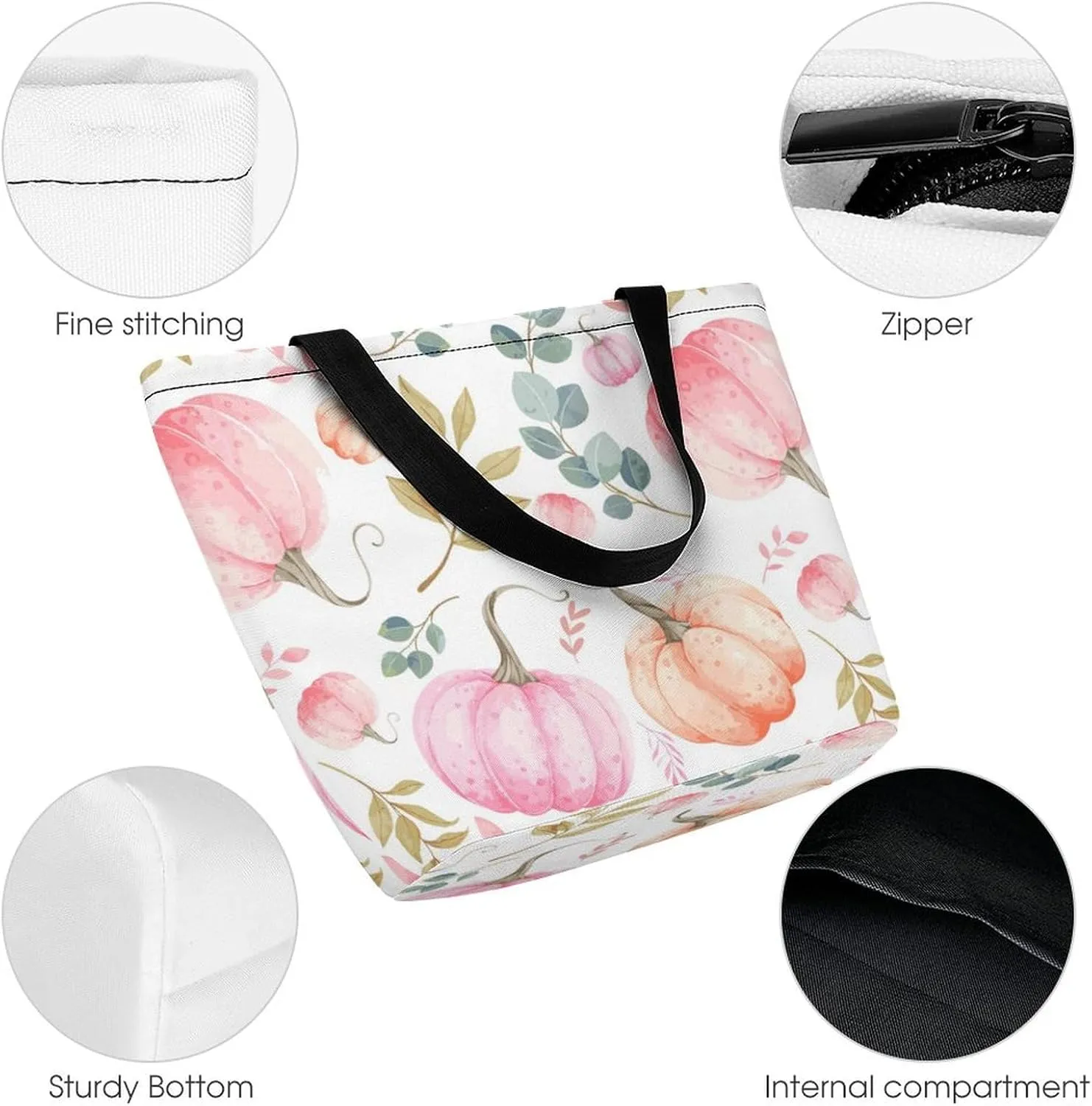 MoBlinko Thanksgiving Pumpkins Turkey Tote Bag for Women Reusable Shopping Bag Handbags Shoulder Bags with Zipper