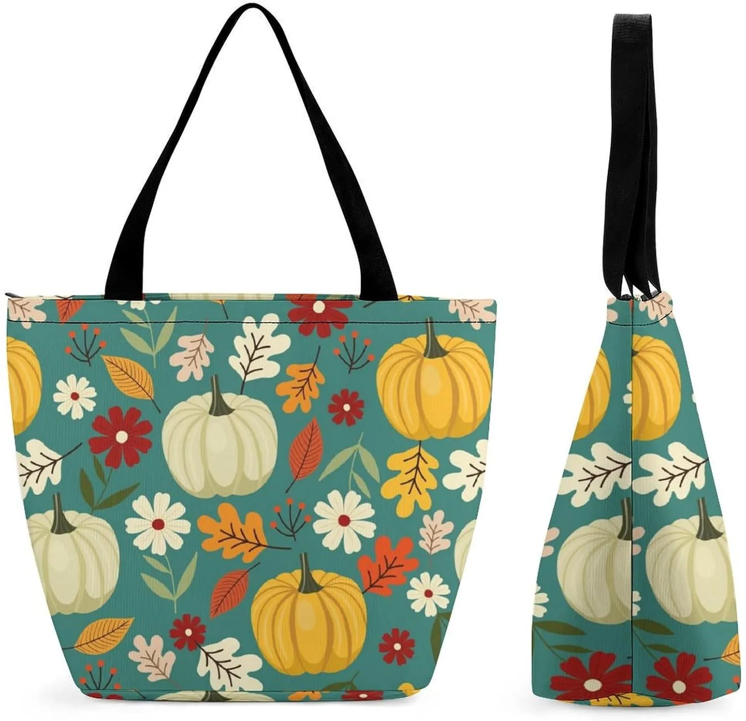 MoBlinko Thanksgiving Pumpkins Turkey Tote Bag for Women Reusable Shopping Bag Handbags Shoulder Bags with Zipper