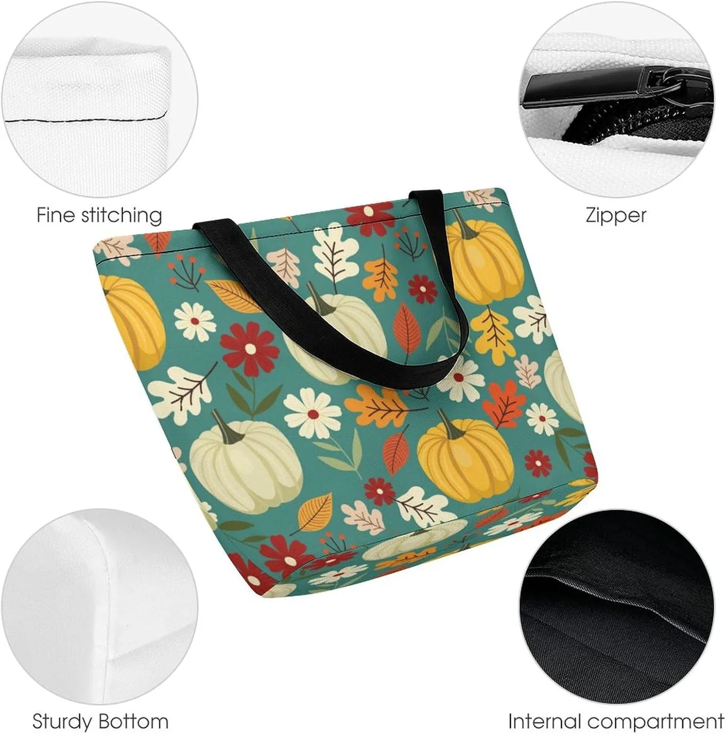 MoBlinko Thanksgiving Pumpkins Turkey Tote Bag for Women Reusable Shopping Bag Handbags Shoulder Bags with Zipper