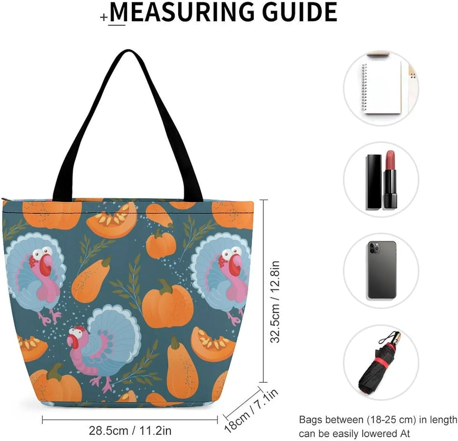 MoBlinko Thanksgiving Pumpkins Turkey Tote Bag for Women Reusable Shopping Bag Handbags Shoulder Bags with Zipper