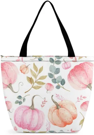 MoBlinko Thanksgiving Pumpkins Turkey Tote Bag for Women Reusable Shopping Bag Handbags Shoulder Bags with Zipper