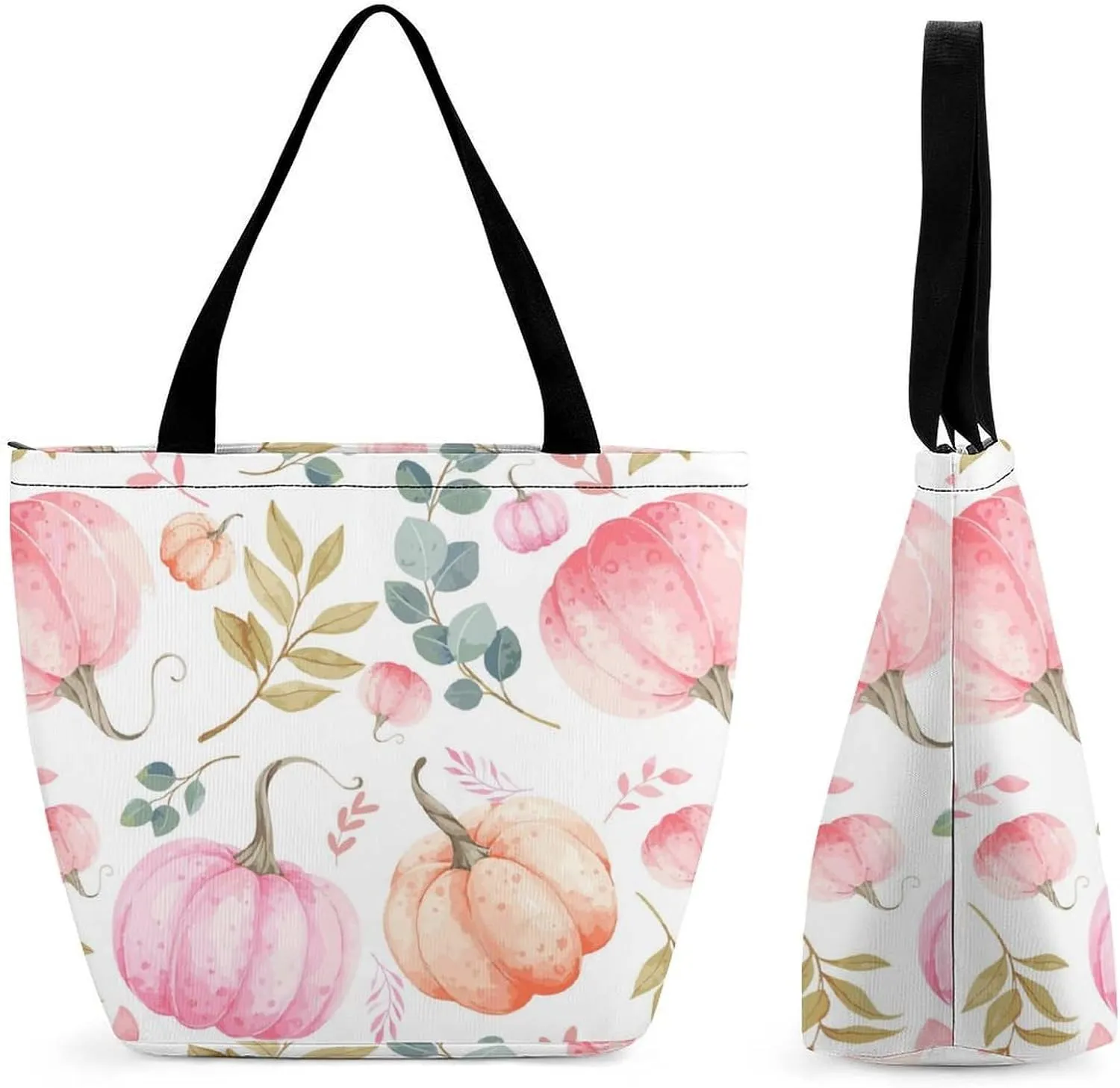 MoBlinko Thanksgiving Pumpkins Turkey Tote Bag for Women Reusable Shopping Bag Handbags Shoulder Bags with Zipper