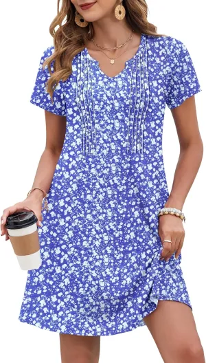 MOLERANI Women's Summer Dress 2025 Casual T-Shirt Pleated Short Sleeve Beach Sundress Travel Vacation Outfit