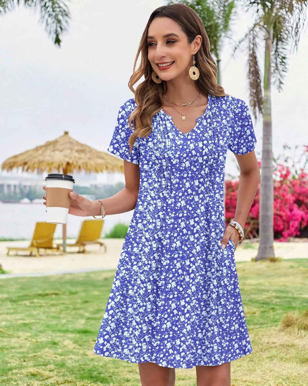 MOLERANI Women's Summer Dress 2025 Casual T-Shirt Pleated Short Sleeve Beach Sundress Travel Vacation Outfit