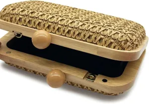 Molodo Straw Clutch for Women Small Wooden Purses Handbag Crossbody Bag for Beach Summer Travel