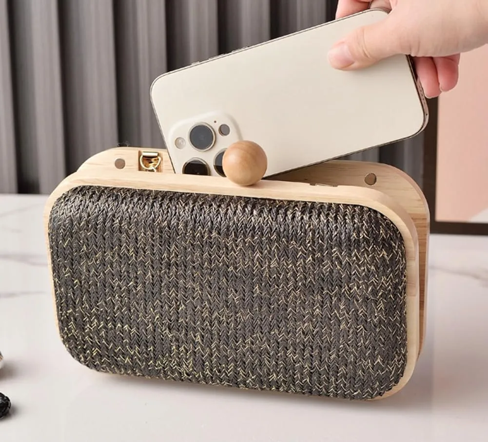 Molodo Straw Clutch for Women Small Wooden Purses Handbag Crossbody Shoulder Bag for Beach Summer Travel