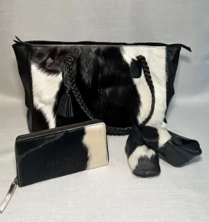Mommy & Me Matching Gift Set with XL LeatherCowhide Tote, Wallet, and Baby Booties, Mother's Day Gift, New Mom Gift, Baby Shower Gift