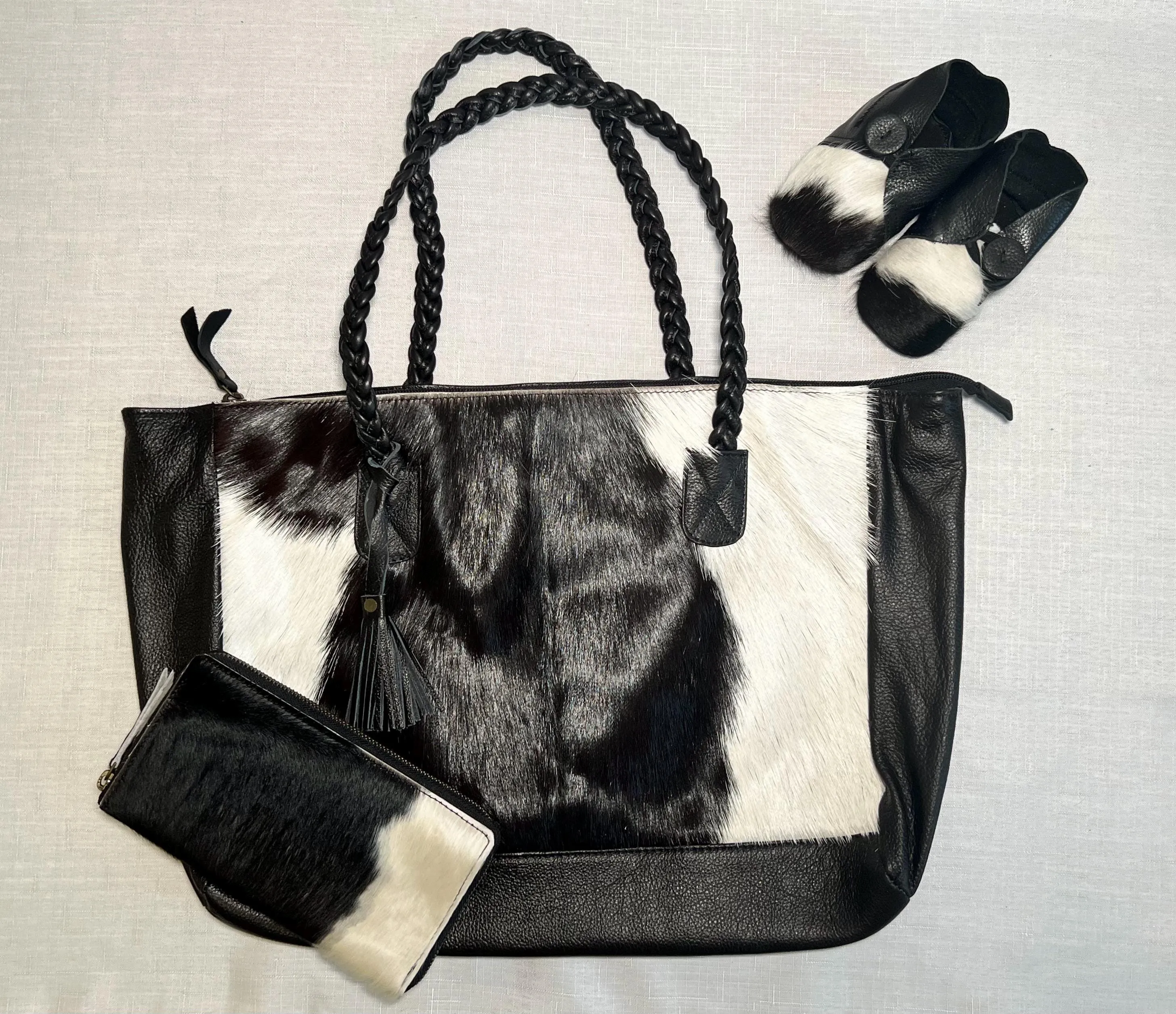 Mommy & Me Matching Gift Set with XL LeatherCowhide Tote, Wallet, and Baby Booties, Mother's Day Gift, New Mom Gift, Baby Shower Gift