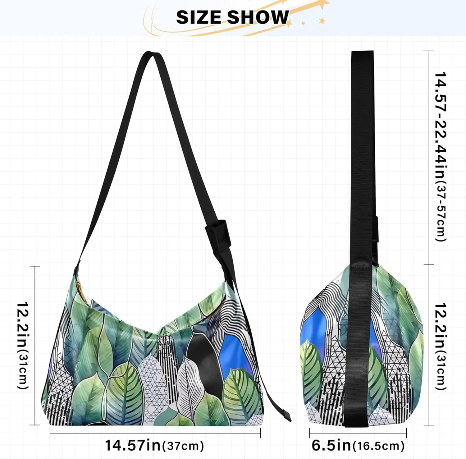 Monochrome Leafs Leather Shoulder Purse Hobo Large Cross Body Purses Art Leaf Print Women Shoulder Hobo Bag
