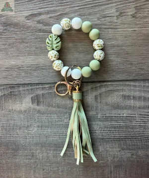 Monstera Leaf Plant Lover Beaded Wristlet Keychain