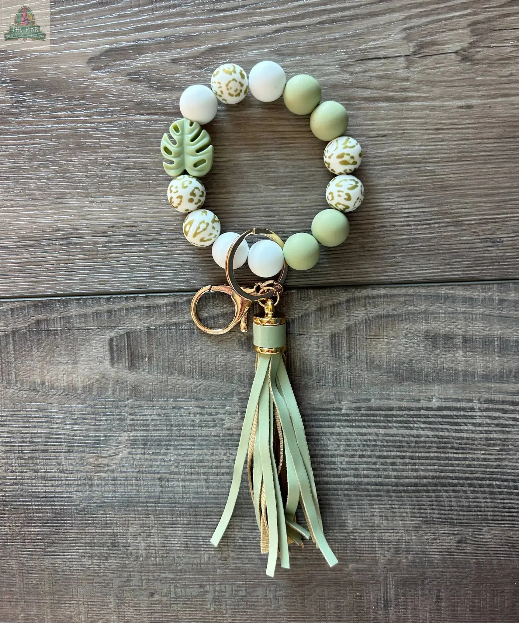 Monstera Leaf Plant Lover Beaded Wristlet Keychain