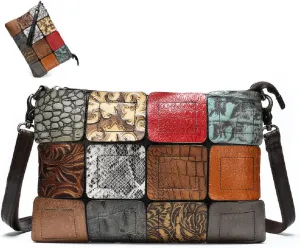 Multicolor Clutch Genuine Leather Shoulder Bag Party Wristlet Gift for Women Handbag Evening Long Purse, One Color, One Size