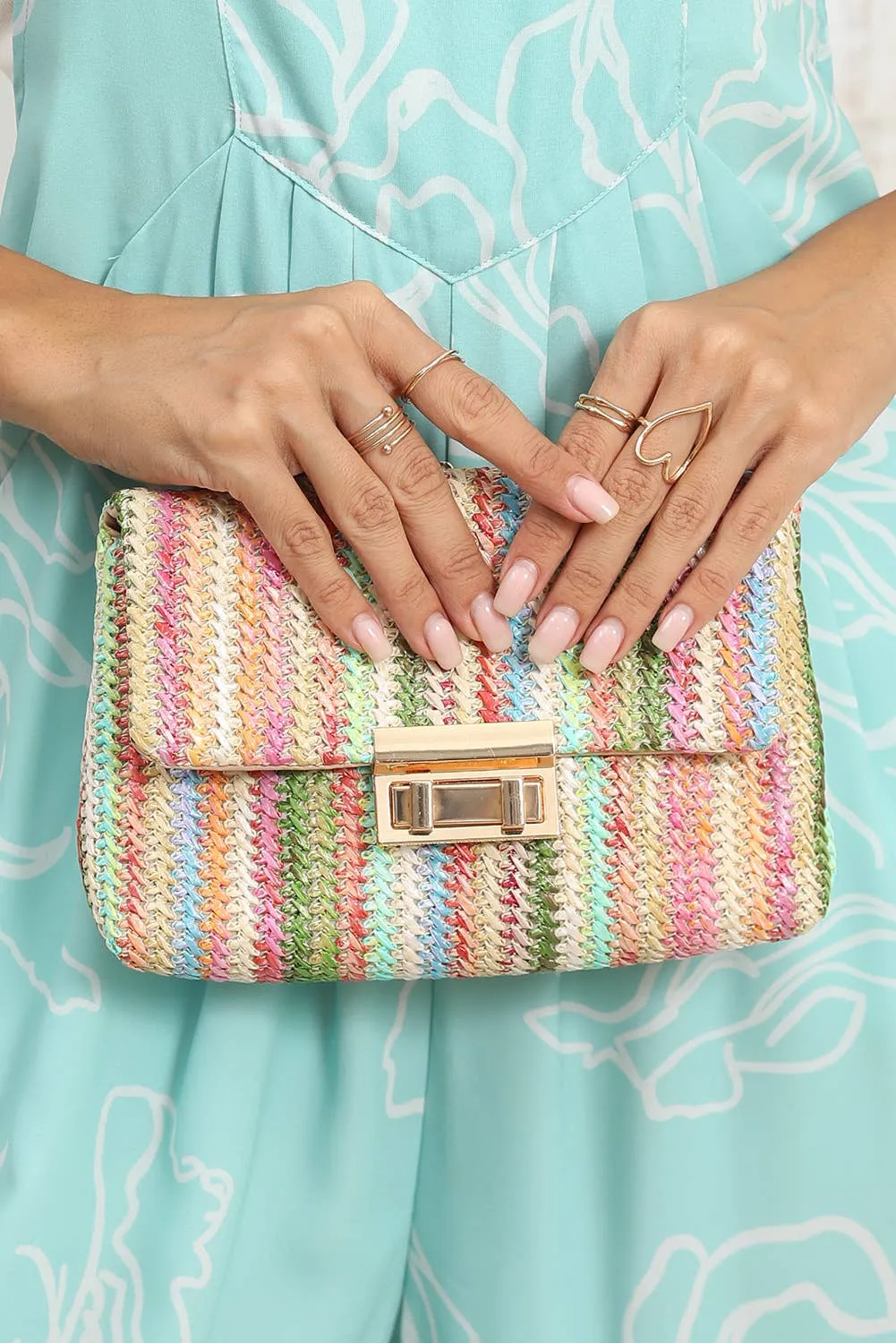 Multicolor Woven Shoulder Bag