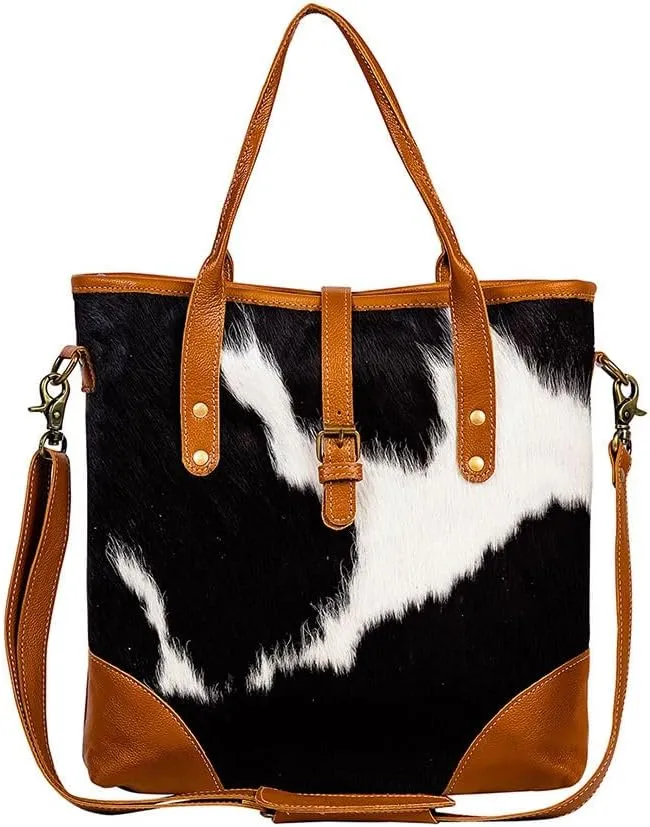 Myra Bag Shoulder Bag for Women - Western Upcycled Hairon Canvas & Leather Handbag Caramel