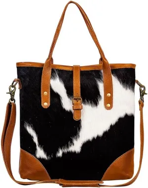 Myra Bag Shoulder Bag for Women - Western Upcycled Hairon Canvas & Leather Handbag Caramel